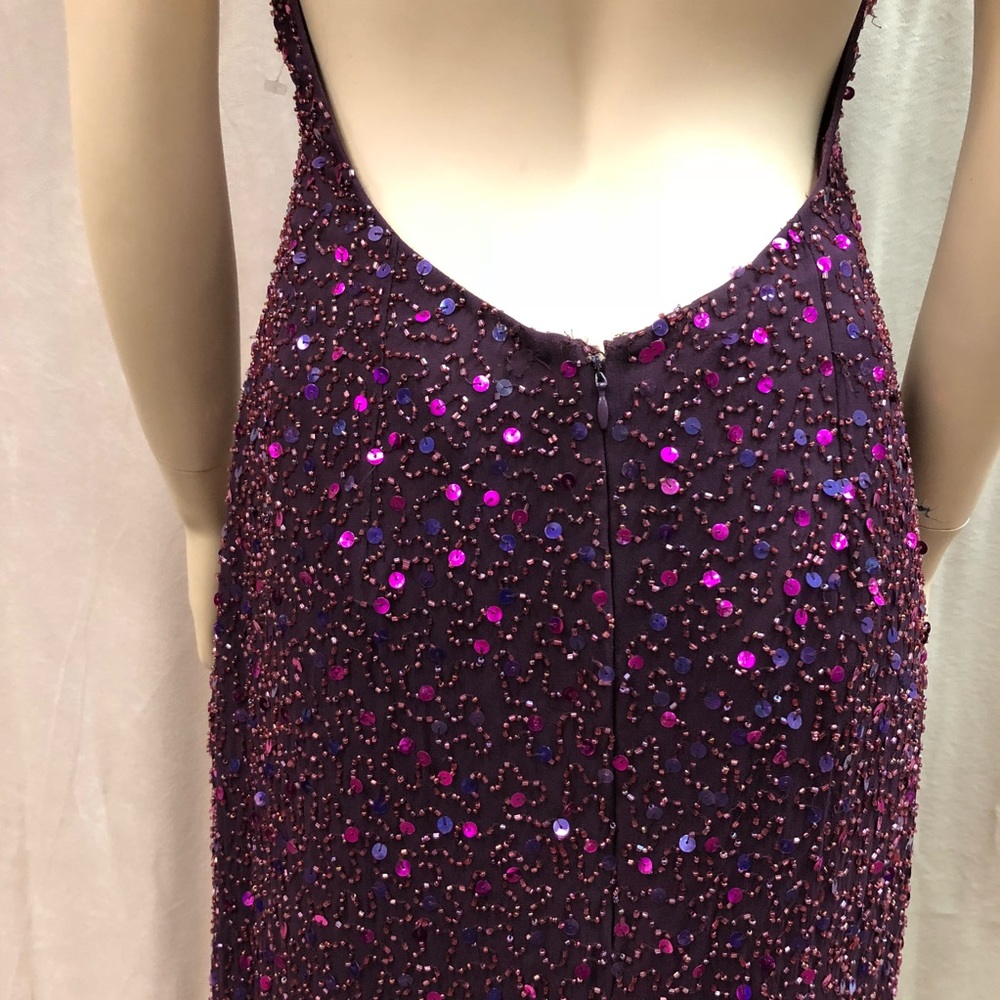 Vintage Fully Beaded/Sequin Wine Halter Gown - Picture 5 of 8